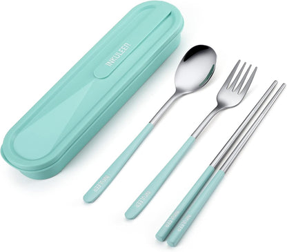 Travel cutlery set, 18/8 stainless steel cutlery, Reusable utensils set with case, Portable Silverware Lunch Box for Camping and Office