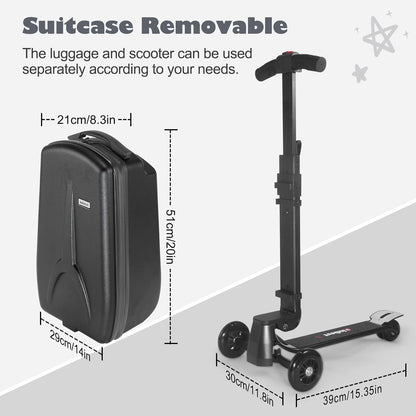 iubest Scooter Luggage Carry On Scooter Suitcase for Kids Age 4-15, Detachable & Foldable 4 in 1 Kids Suitcase, Multifunctional Ride On Travel Trolley Scooter Combo-Black