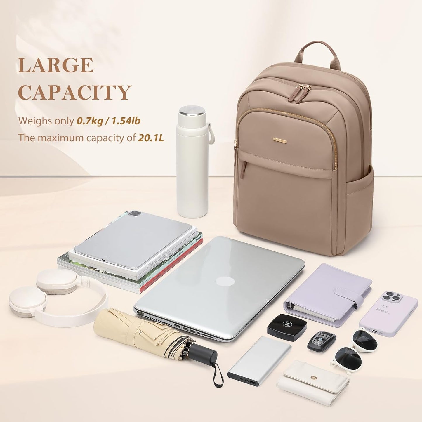 Travel Backpack for Women Personal Carry On Bag Business Weekender Hiking Multilayer Laptop Bag,16 Inch,Brown