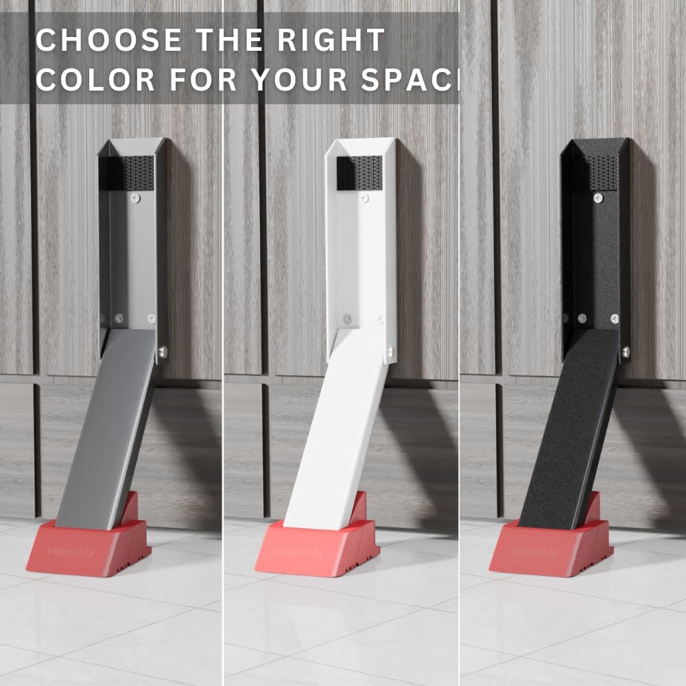 2 Pack Door Stop, No Drill Door Stoppers - Kickdown Doorstop for Home, Glass Doors, & Outdoors, Easy to Install Doors with Self Adhesive Door Stopper, No Screw Flip Down Portable Door Stopper - White