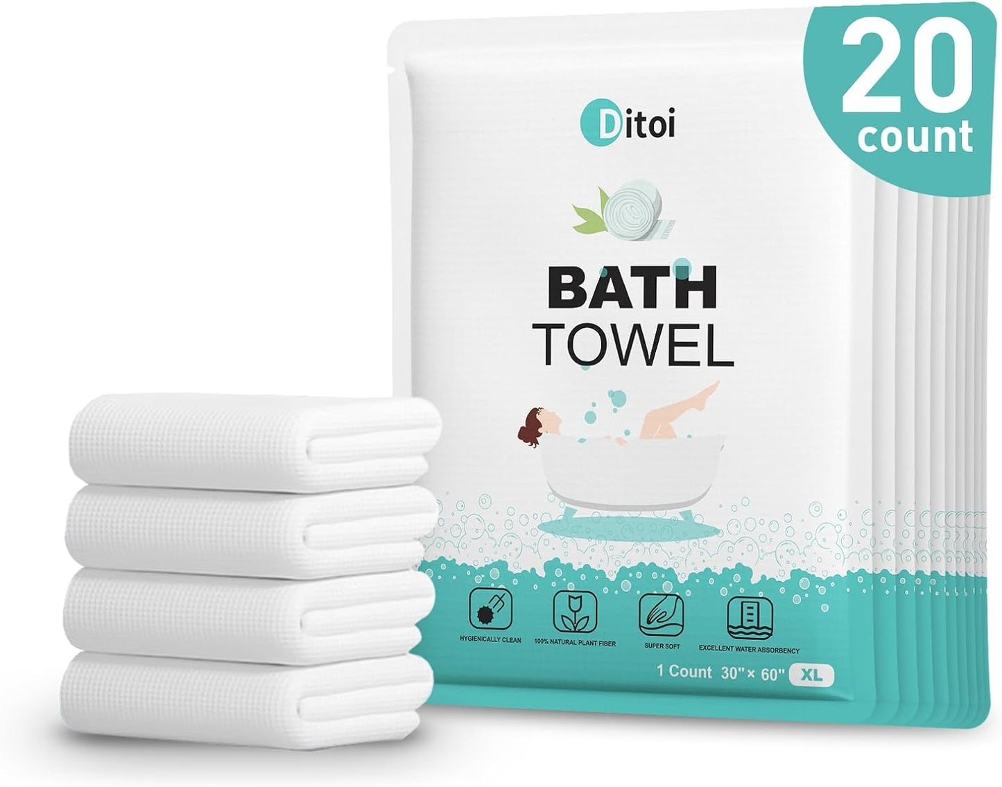 Disposable Bath Towels,Extra Large Beach Towels 30"X60", Camping Towels for Travel Hotel, Soft Quick Dry Shower Tissue for Body,Gym Sports,Beach (XL,20 Count)