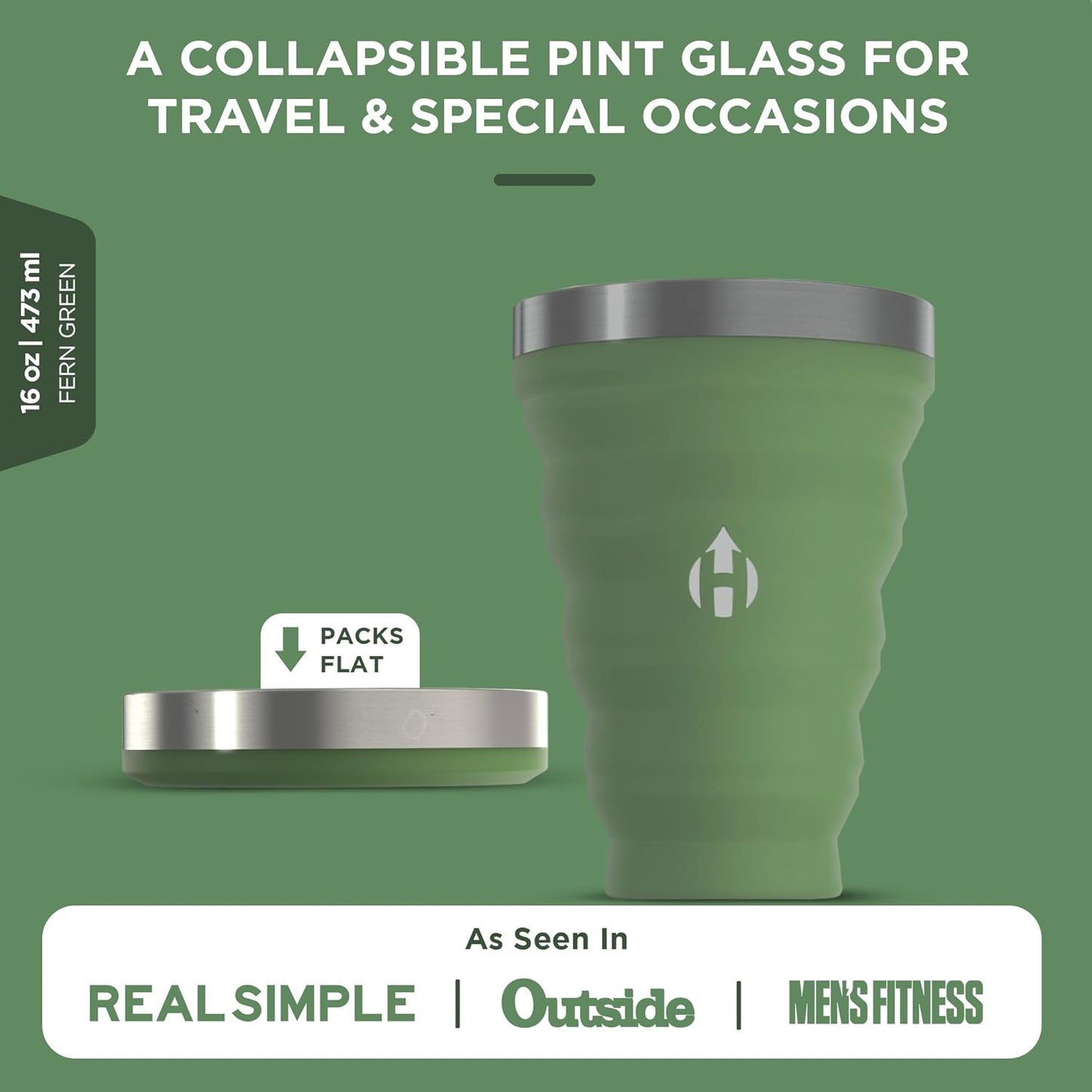 HYDAWAY 16oz Collapsible Pint - BPA-Free Silicone Cup with Stainless Steel Rim - Reusable, Packable, and Durable for Camping, Travel & Everyday Use