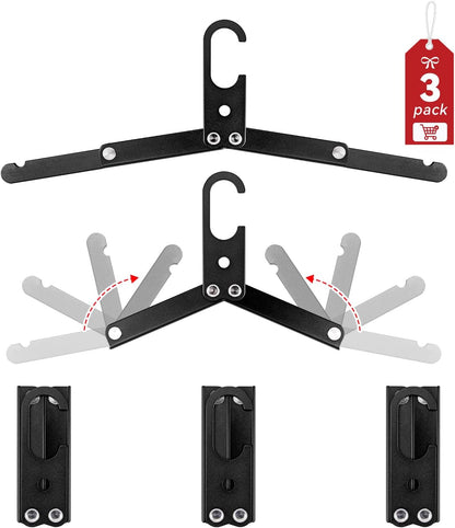 Hikeman Travel Hangers Metal Heavy Duty Folding Hangers for Wet Clothes Portable Space Saving Travel Accessories for Camping Cruise Hotel (3, Black)