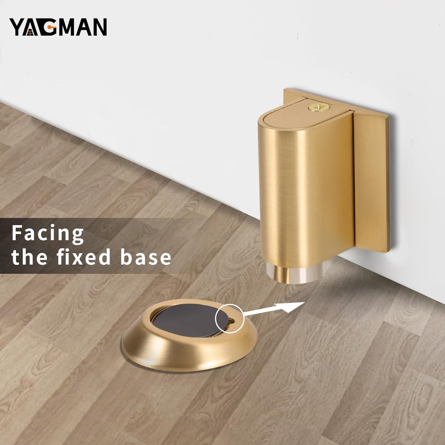 1 Pack Magnetic Door Stoppers Retractable Bottom of Door Holder No Drilling Mount Floor Door Stop with Screws and Adhesive Catch Door Keep Door Open Brushed Gold BG-1