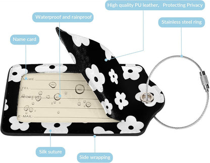 Fun Luggage Tags for Suitcases Leather Name Tag for Luggage Cute Travel Baggage Tags for Carnival Cruise Ships with Funny Patter 2pcs (Black Flowers)