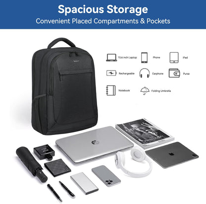 Voova Travel Laptop Backpack, Business Work Laptop Backpack for Women & Men with USB Charging Port, Waterproof Slim Durable College Computer Bag Fits 15.6 Inch Laptops and Notebook, Black