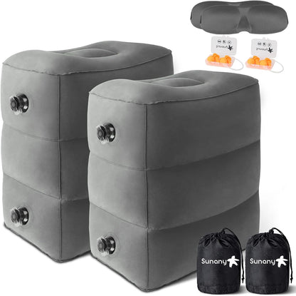 Sunany Inflatable Foot Rest Pillow for Airplane - Kids/Adults - Adjustable Height Cushions, to Sleep While Traveling,Suitable for Office,Home and Any Travel（Dark Grey,2 Pack）