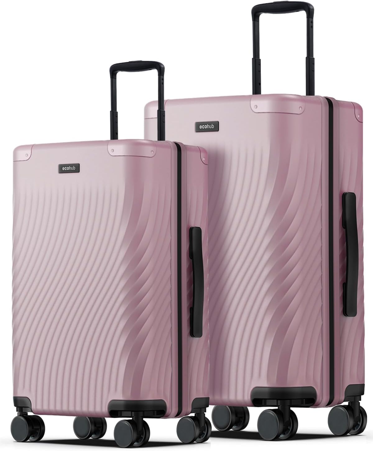 ECOHUB Hardside Expandable Carry On Luggage Sets, Recycled PC 20/24" Rolling Luggage Airline Approved with Spinner Wheels & TSA Lock, Lightweight Hardshell Travel Suitcase, 20+24 inch Carry-on Pink