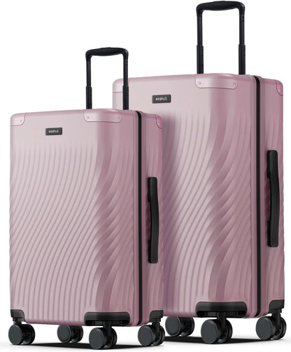 ECOHUB Hardside Expandable Carry On Luggage Sets, Recycled PC 20/24" Rolling Luggage Airline Approved with Spinner Wheels & TSA Lock, Lightweight Hardshell Travel Suitcase, 20+24 inch Carry-on Pink