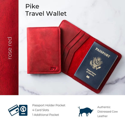 PEGAI Standard Full Grain Crazy Horse Leather Passport Holder | Custom Travel Passport Cover & Organizer | Handcrafted Leather Passport Wallet for Men and Women | Pike (Rose)