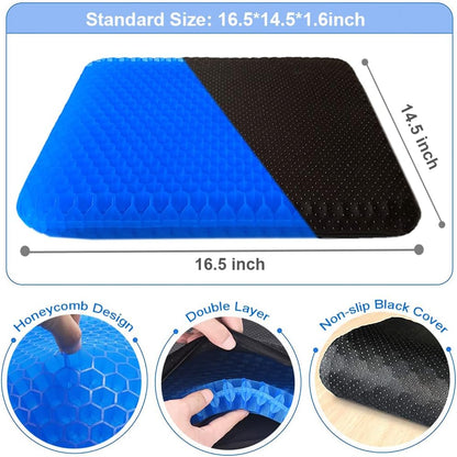 Gel Seat Cushion for Long Sitting Pressure Relief for Back, Sciatica, Coccyx, Tailbone Pain – Office Chair Cushion, Wheelchair Cushions, Truck and Car Seat Cushion (Blue)
