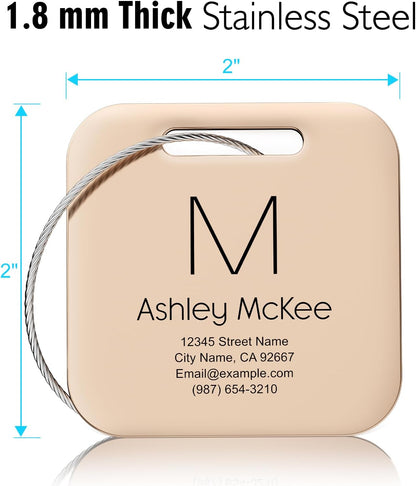 Personalized Engraved Metal Luggage Tags for Suitcase - Custom Name Tags, 10 Pack, Black, Matte Finish, 2x2 inches