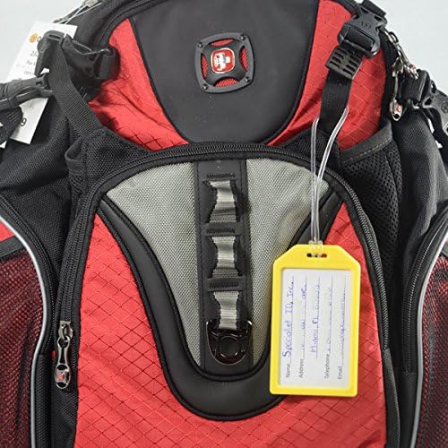 5 Pack - Premium Rigid Airline Luggage Tag Holders with 6" Worm Loops - Heavy Duty Hard Plastic -Suitcase ID Tag Identifiers with Business Card Insert Window by Specialist ID (Yellow)