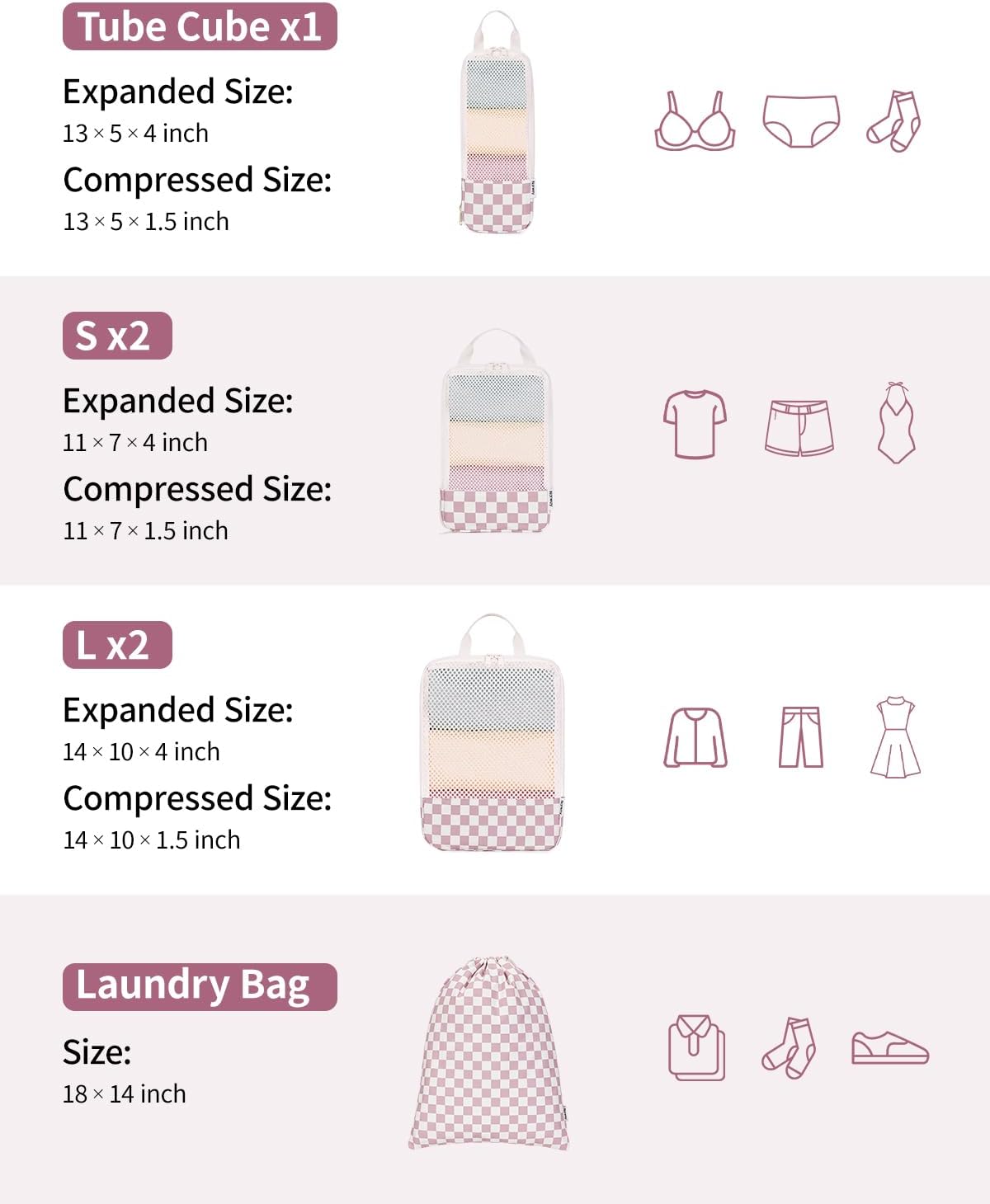 Narwey 6 Set Compression Packing Cubes for Travel Kids Women Carry on, Packing Organizers Bag for Backpack Luggage Suitcase Duffle Bags