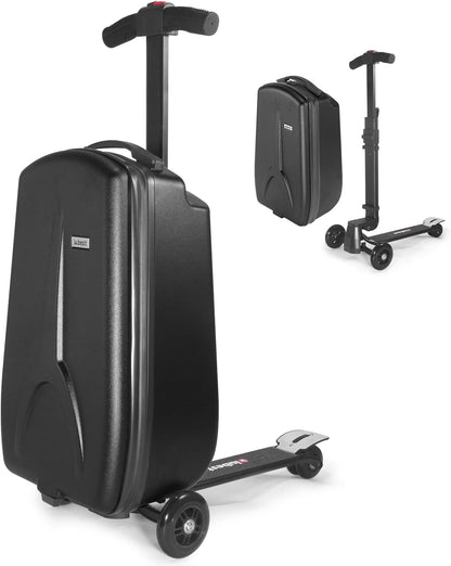 iubest Scooter Luggage Carry On Scooter Suitcase for Kids Age 4-15, Detachable & Foldable 4 in 1 Kids Suitcase, Multifunctional Ride On Travel Trolley Scooter Combo-Black