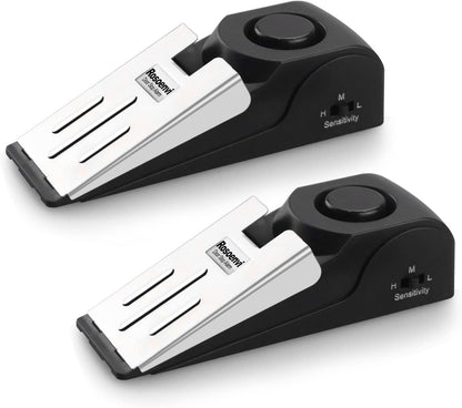 2 Pack Door Stop Alarm, Door Stopper with 120DB Security Alarm, Floor Wedge Door Stop Siren, Door Security Devices for Traveling, Apartment, Hotel and Home, Black