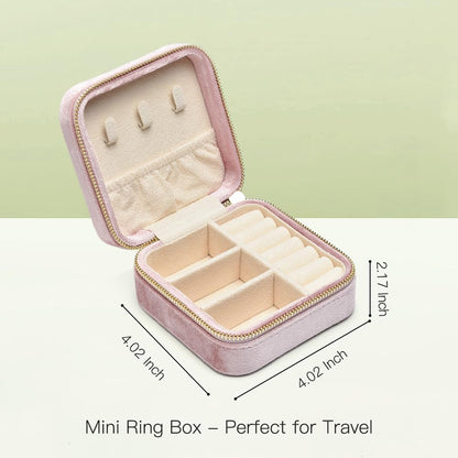 TAIMY Plush Velvet Travel Jewelry Box, Small Travel Jewelry Case, Portable Mini Jewelry Travel Organizer Boxes for Rings Earrings Necklaces Bracelets(Pink Lavender,No Mirror)