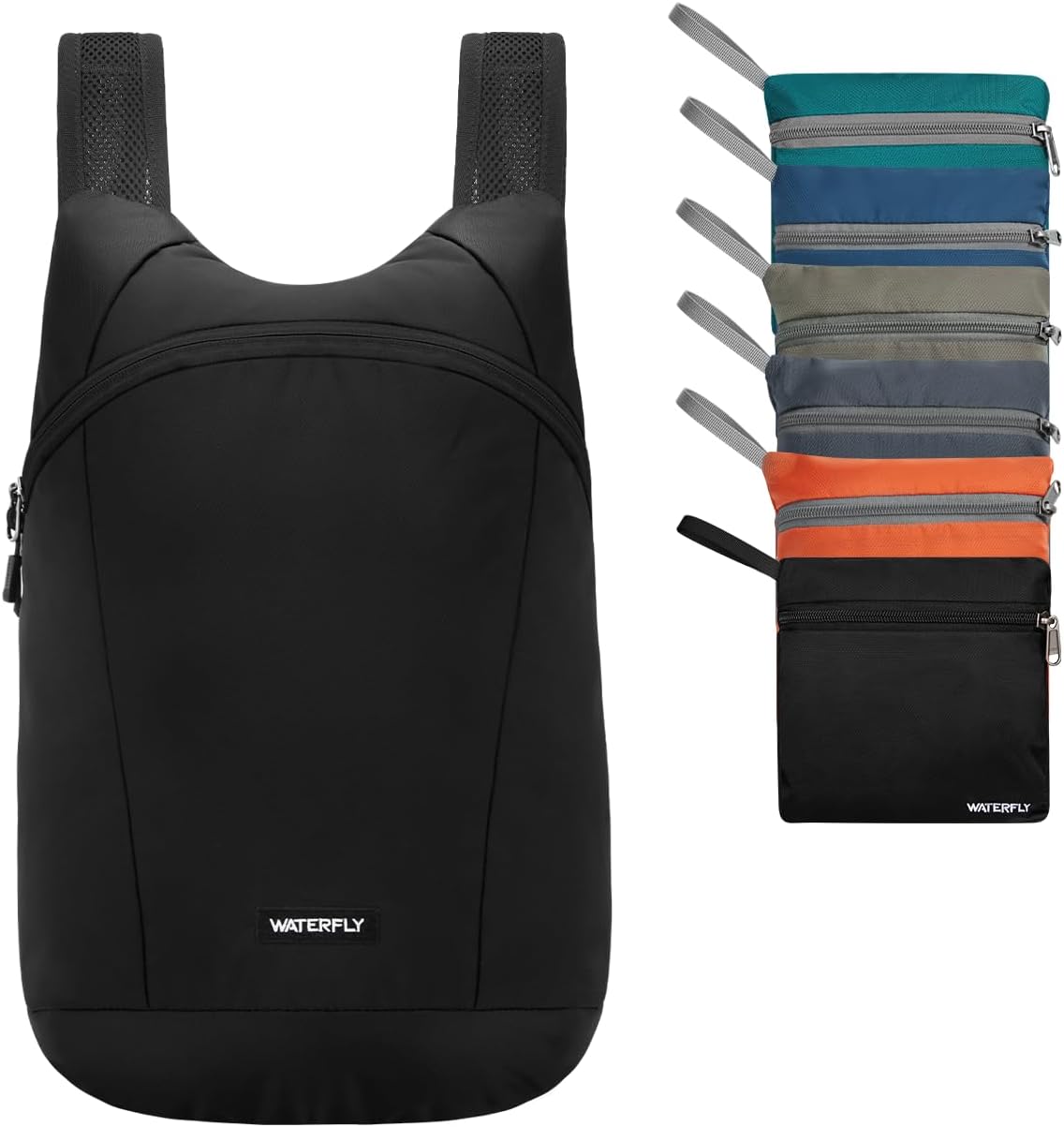 WATERFLY Foldable Lightweight Hiking Backpack: 15L Packable Traveling Daypack Men Women Ultralight Thin Casual Day Pack Bag for Outdoor Sports Camping Beach Park (Black)