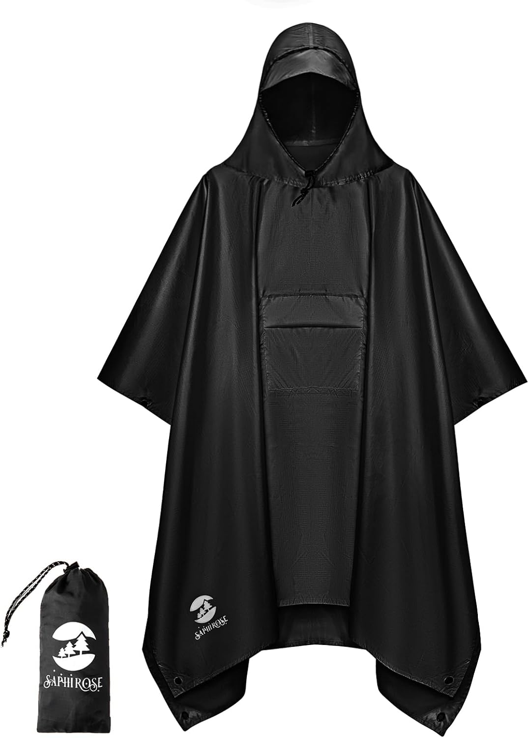 SaphiRose Extra Thick Hooded Rain Poncho Double Layer Waterproof Raincoat Jacket for Men Women Adults