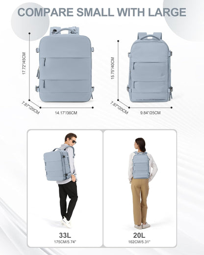coowoz Travel Backpack Carry On for Women Man Gym Backpack with Laptop Compartment Mochila de Viaje Teacher Personal Item Backpacks Rucksack Airplane Accessories Must Haves Grey Blue Small