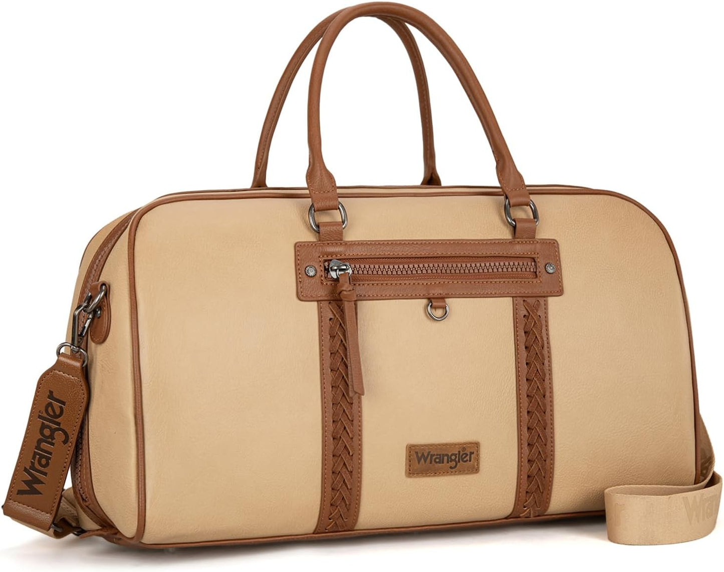 Wrangler Travel Duffel Bag Large Weekender Bag for Women Designer Carry on Overnight Bag for Trips Leather Luggage Bag Tan