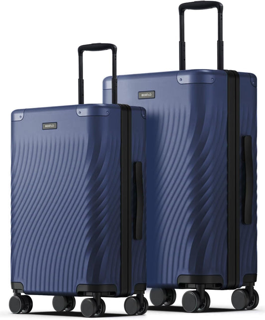 ECOHUB Hardside Expandable Carry On Luggage Sets, Recycled PC 20/24" Rolling Luggage Airline Approved with Spinner Wheels & TSA Lock, Lightweight Hardshell Travel Suitcase, 20+24 inch Carry-on Blue