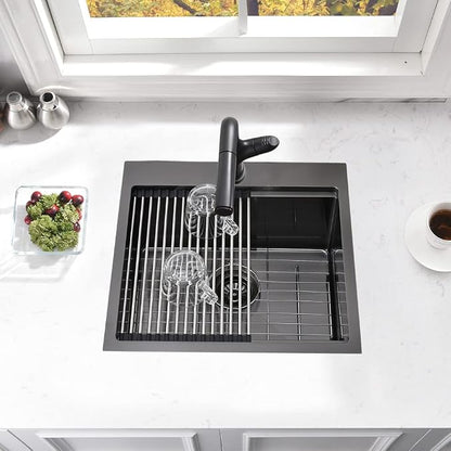 21 Inch Drop In Bar Sink- Bokaiya 21x20 Black Stainless Steel Drop In Wet Bar - Image 4