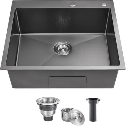 POPFLY 25x22 Inch Drop In Kitchen Sink, 25 Inch Top Mount 9 Inch Deep Single by POPFLY