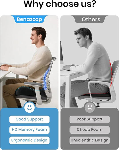 Benazcap Ergonomic Seat Cushion -Large Memory Foam Office Chair Cushion Seat Pad - Image 4