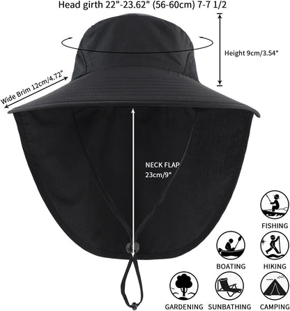 Home Prefer Outdoor UPF50+ Sun Hat Wide Brim Mesh Fishing Hat with Neck Flap
