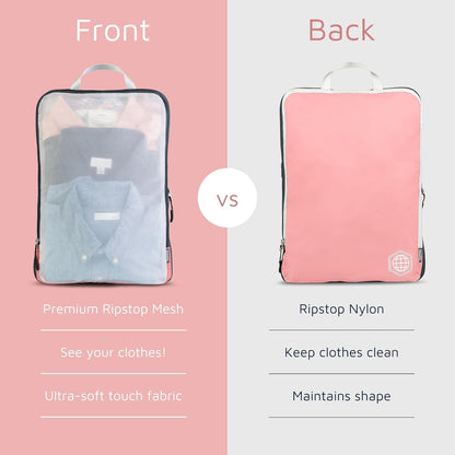Large Packing Cube Set with See Through Mesh- Compression Packing Cubes Travel Organizers by TRIPPED Travel Gear (Dusty Rose)