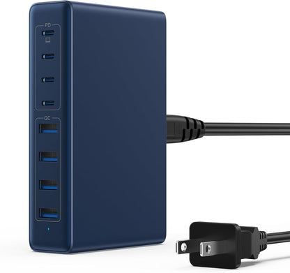 200W USB C Charger Block,GaN IV Charging Station 8 Ports,QC4.0 Fast Charging Station Hub+PD 65W USB C Laptop Charger Adapter Compatible with MacBook Air/Pro,DELL,iPhone 16/15,iPad,Steam Deck-Deep Blue