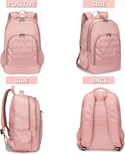 Della Gao College Laptop Backpack with Pencil Case, Pink Travel Backpack for Women, Waterproof Computer Back Pack for Travel, Business, Work, College (Pink, 15.6 Inch)