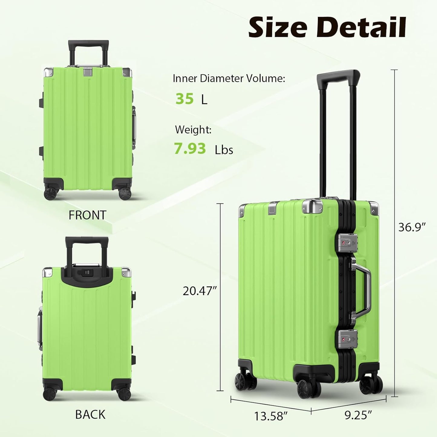Krute Aluminum Frame Carry On Luggage 20 Inch Zipperless Luggages USB Charger Hardside PC Suitcase With Spinner Wheels Airline Approved Hard Shell Suitcases with TSA Lock (1 Piece)