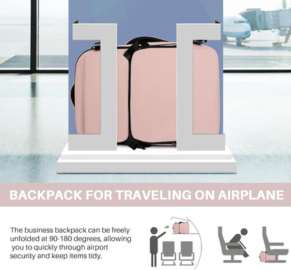 Travel Backpack Carry On Flight Approved, Lightweight Large Travel Backpack, Expandable with USB Charging Hole, Waterproof Causal Bookbag for Travel Work College Fits 17 inch Laptop, Pink