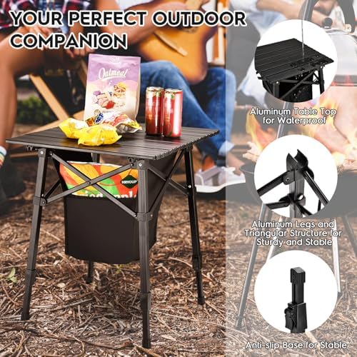 Aluminum Folding Camping Side Table with Carry Bag and Storage,Black