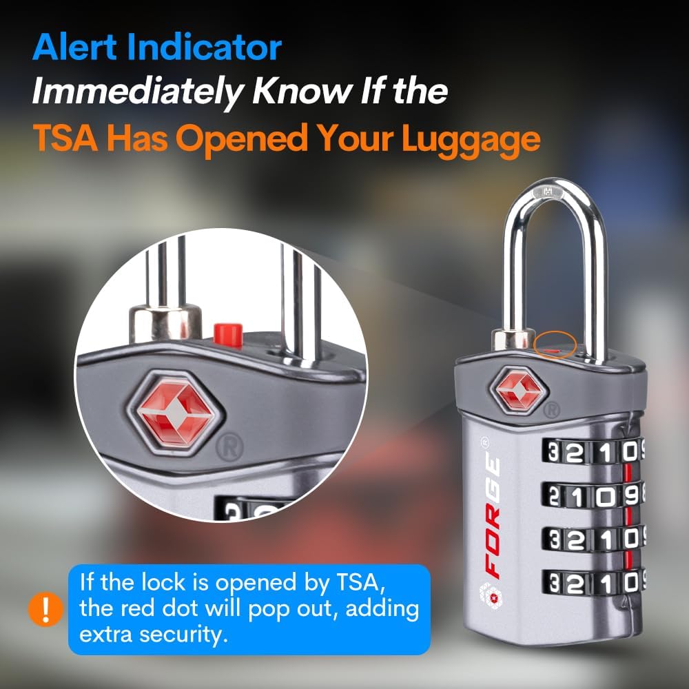 Forge 4-Digit Combination Lock, TSA Approved Locks for Luggage, Travel, Gym, School, Suitcase, Backpack, Pelican case, Easy Read dials, Zinc Alloy Body.