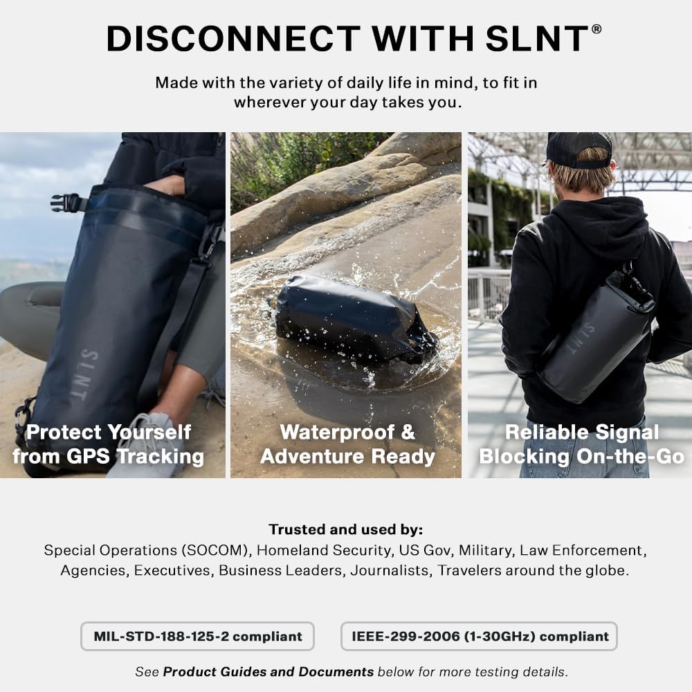 SLNT Waterproof Faraday Dry Bag - 420D Waterproof Nylon Signal Blocking Backpack - Protects Electronics from Water, Spying, Hacking - Blocks RFID, WiFi, Bluetooth, NFC, Cellular, GPS, EMF (2.5 Liter)