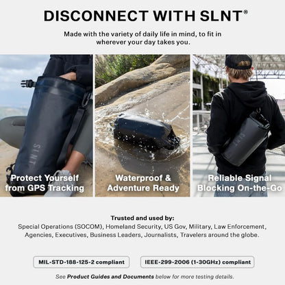 SLNT Waterproof Faraday Dry Bag - 420D Waterproof Nylon Signal Blocking Backpack - Protects Electronics from Water, Spying, Hacking - Blocks RFID, WiFi, Bluetooth, NFC, Cellular, GPS, EMF (5 Liter)