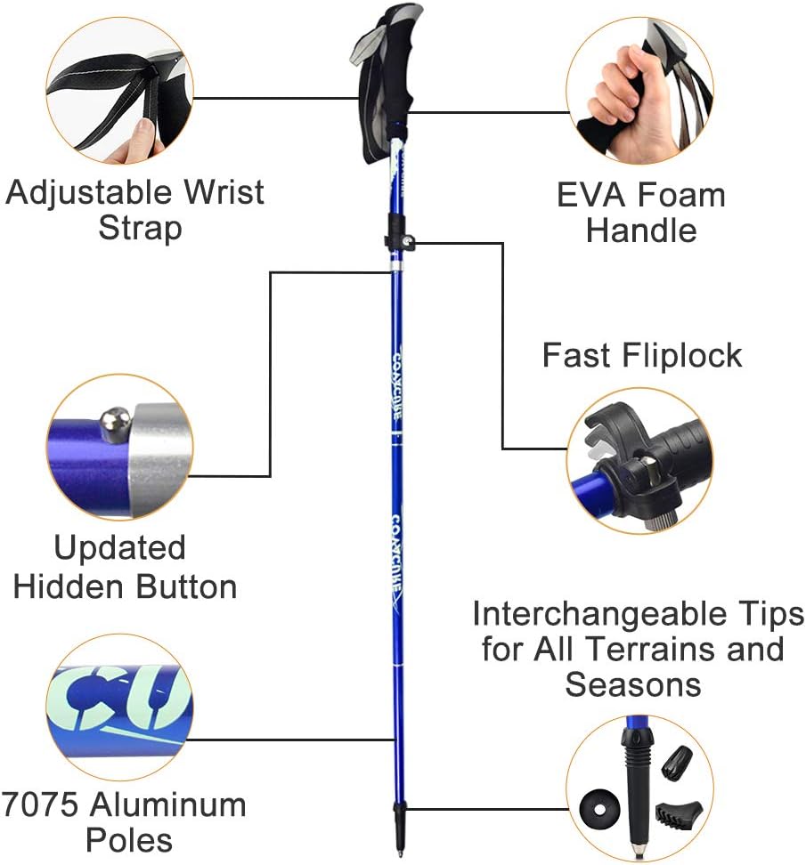 Covacure Trekking Poles Collapsible Hiking Poles - Aluminum Alloy 7075 Trekking Sticks with Quick Lock System, Telescopic, Collapsible, Ultralight for Hiking, Camping