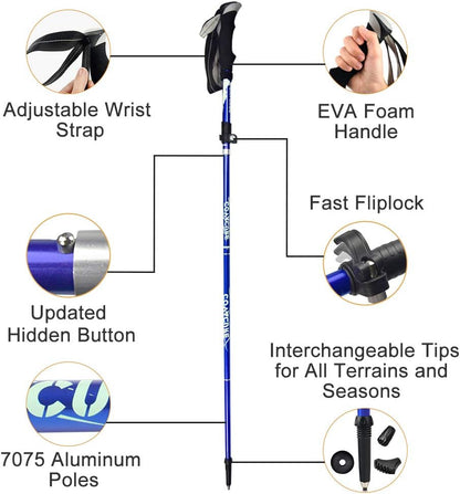 Covacure Trekking Poles Collapsible Hiking Poles - Aluminum Alloy 7075 Trekking Sticks with Quick Lock System, Telescopic, Collapsible, Ultralight for Hiking, Camping