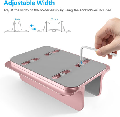 OMOTON Vertical Laptop Stand Holder, Desktop Aluminum Stand for MacBook with Adjustable Dock Size, Fits All MacBook, Surface, Chromebook and Gaming Laptops (Up to 17.3 inches), Rose Gold