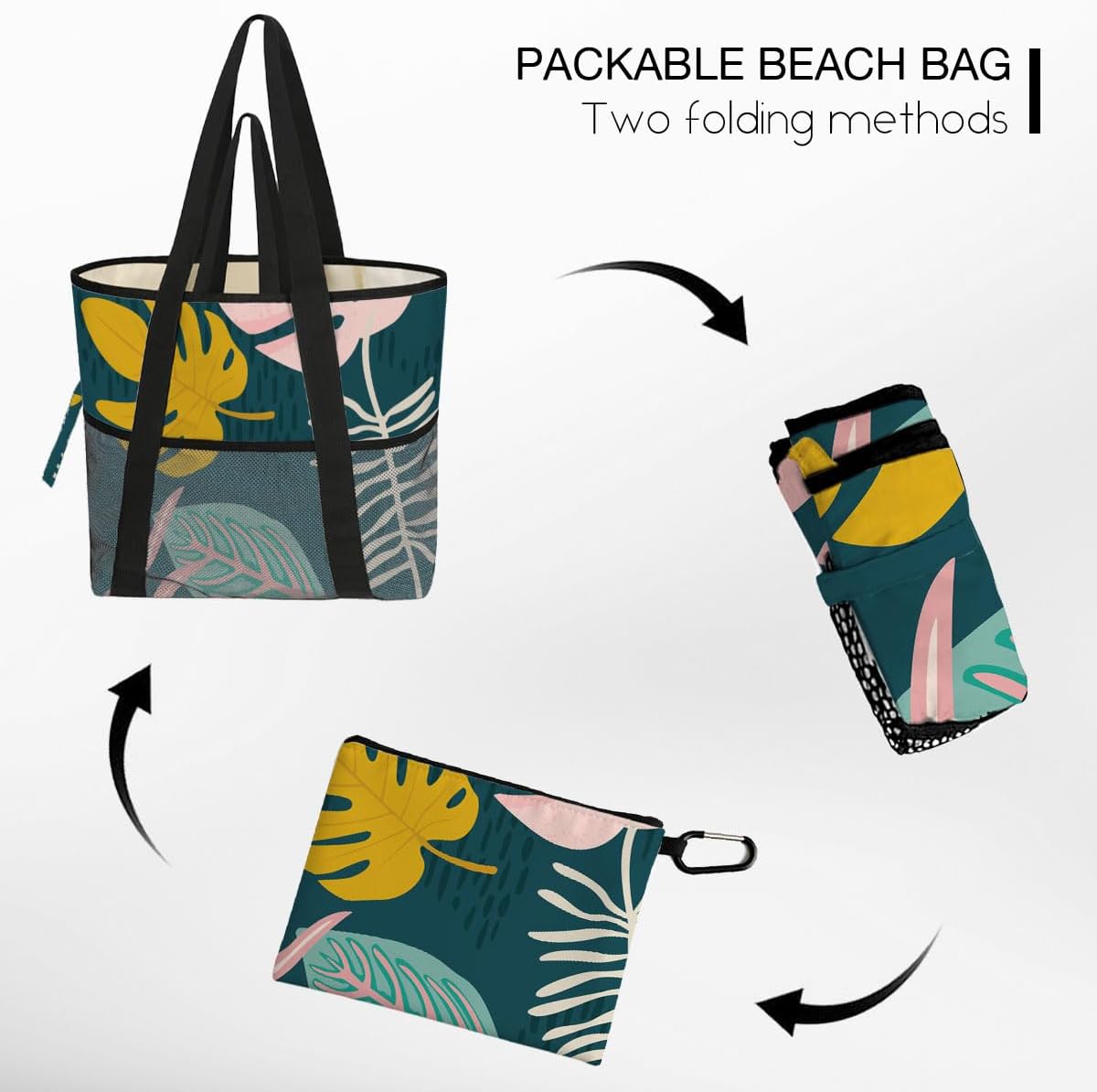 Sandproof Beach Bag with Zipper - 8-Pocket Waterproof Tote for Women & Family | Foldable Travel Swim Bag (Gift-Ready)