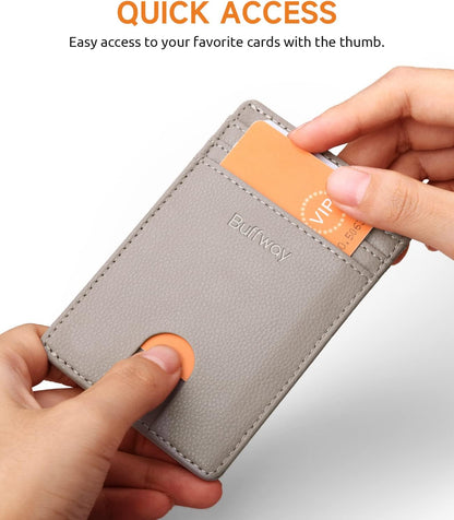 Buffway Mens Slim Wallet, Minimalist Thin Front Pocket Leather Credit Card Holder with RFID Blocking for Work Travel