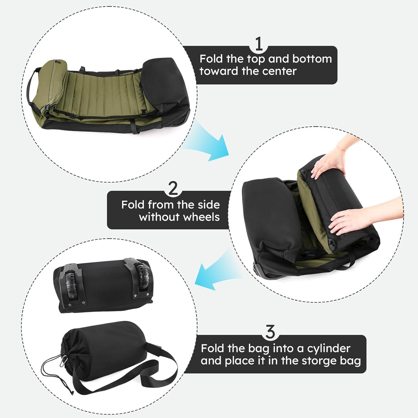 86L 30” Folding Duffle Backpack with 2 Wheels,Travel Bag with Separate Shoe Compartment,Army Green