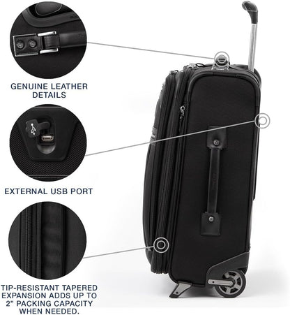 Travelpro Platinum Elite Softside Expandable Carry on Luggage, 2 Wheel Upright Suitcase, USB Port, Men and Women, International, Shadow Black, Carry On 20-Inch
