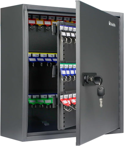Uniclife 120 Position Key Cabinet with Combination and Key Lock Resettable Black Digital Security Storage Box Steel Key Organizer with Adjustable Racks Colorful Key Tag Stickers and Hooks