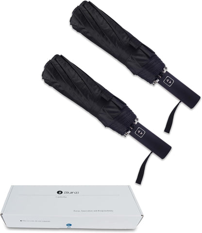 Double 10-Rib 46 Inch Compact Travel Umbrella for Rain - Sturdy Portable Windproof Umbrella - Small Automatic Folding Umbrella