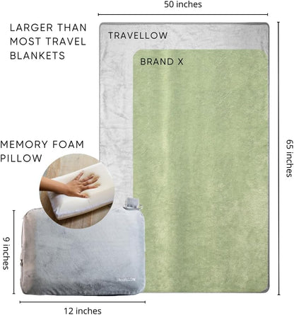 Travel Pillow and Blanket Set - 4-in-1 Ultimate Travel Kit with Memory Foam Pillow, Travel Blanket, Sleep Mask, and Earplugs-Ultimate Comfort and Coziness for Your Journeys - Grey