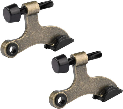 HOMOTEK 2 Pack Hinge Pin Antique Brass Door Stopper, Adjustable Deluxe Heavy Duty Door Stopper 2-1/2"x1-3/4”, with Black Rubber Bumper Tips